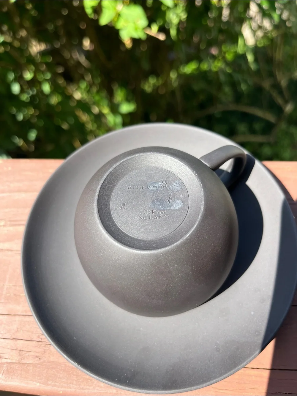 Wedgwood‎ Basalt Tea Cup Saucer Set England Matte Black Vintage